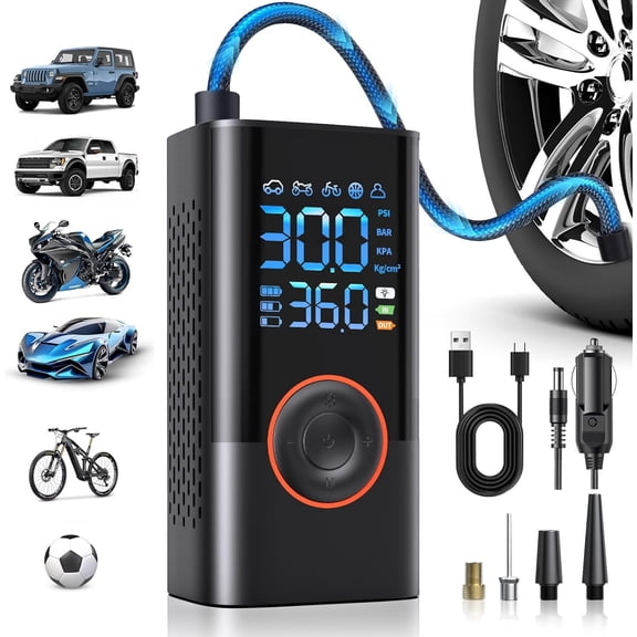 BUTOMKY Portable Cordless Tire Inflator Air Compressor, 150PSI Fast Inflation Pump with 4000mAh Battery & 5V DC Dual Power, Digital Pressure Gauge & LED Light for Car Motorcycle Bike Sports Balls