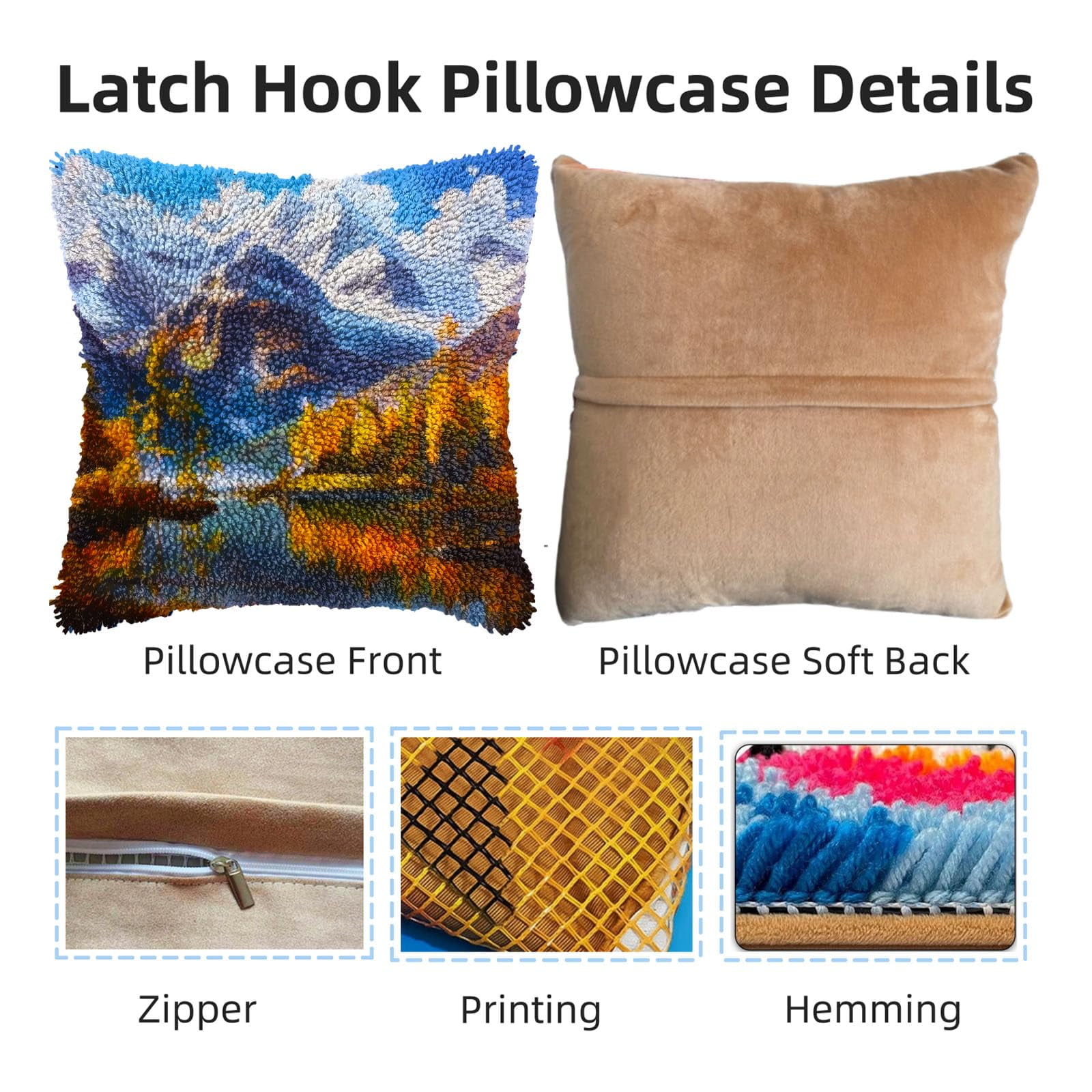 Natural Landscape of Lake Mountain DIY Latch Hook Pillow Kits for Adults Printed Pillowcase Crochet Yarns Hooking Handmade Pillow Cover Cushion for Home Sofa Decoration 17x17inch(1)