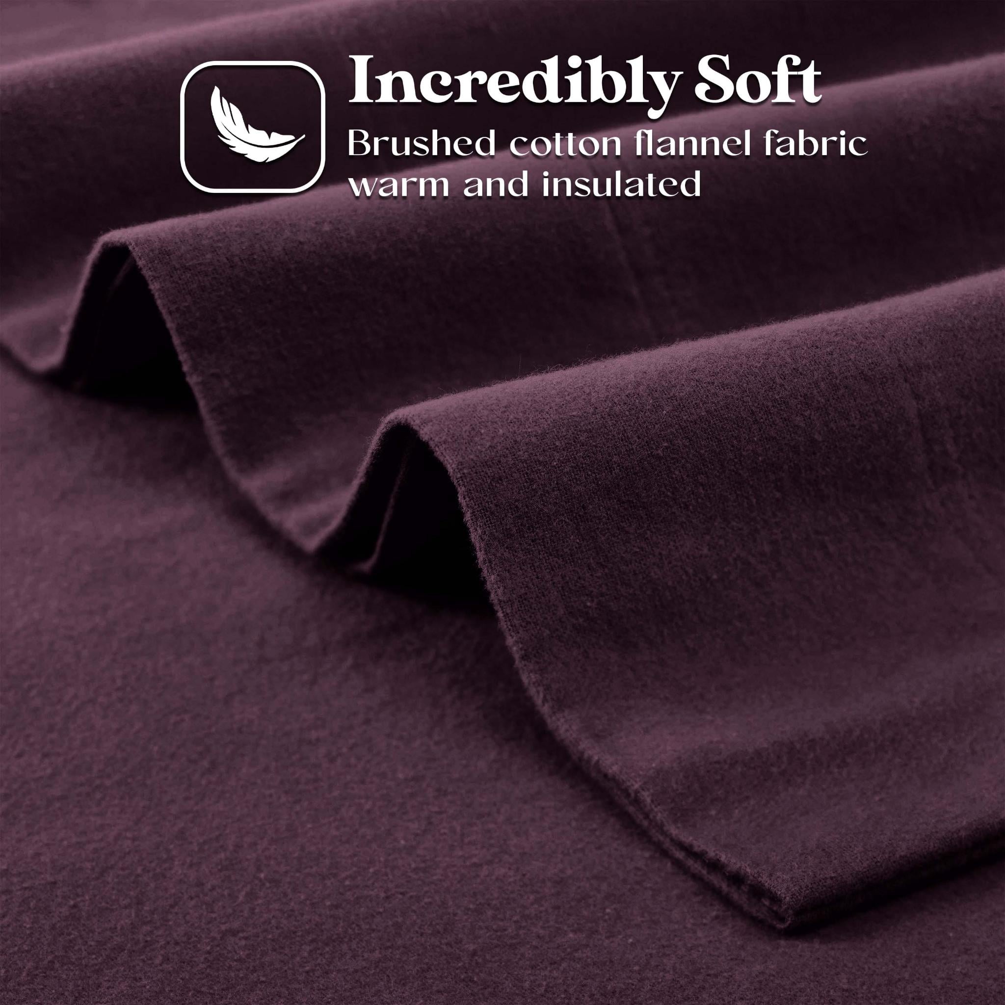 Superior Solid Flannel Cotton Bed Sheet Set , Soft Fitted Sheets, King, Purple