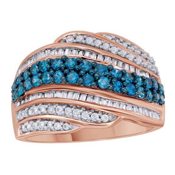 AFFY Blue & White Natural Diamond Wave Ring In 10k Rose Gold
