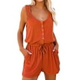 thumbnail image 2 of vigerkar Tshirt Rompers for Women 2025 Summer Casual Shorts Jumpsuit Plain Scoop Neck Button Down Sleeveless Tank Top Rompers Orange, XXL, 2 of 5
