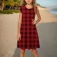 thumbnail image 6 of Girls Dresses Summer Size 4-14 Cute Ruffle Sleeveless Crewneck Sundresses Teens Juniors Plaid Printed Pullover Beach Midi Dress, 6 of 7