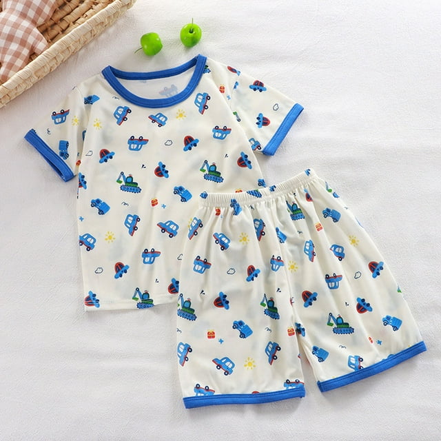 WEAIXIMIUNG Ensemble de Pyjama d'Été Doux 2 Pcs pour Tout-Petits Filles Garçons Chemise à Manches Courtes et Shorts 90