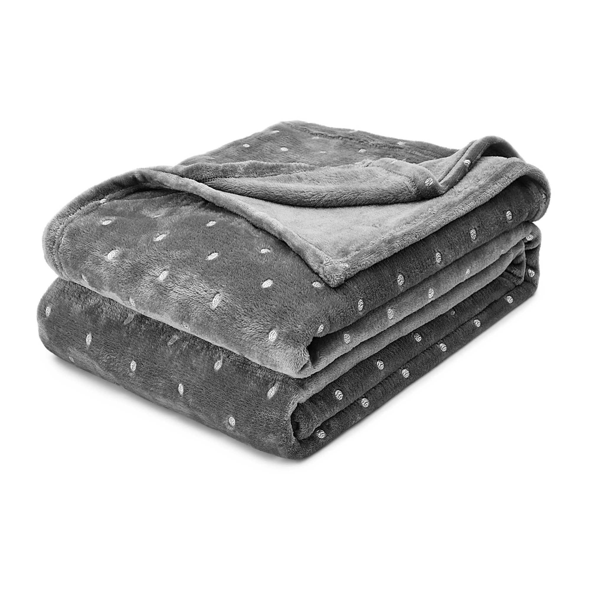 Superior Fleece Plush Fluffy Soft Blanket, Polka Dot All Season Blankets, Full/Queen, Gray