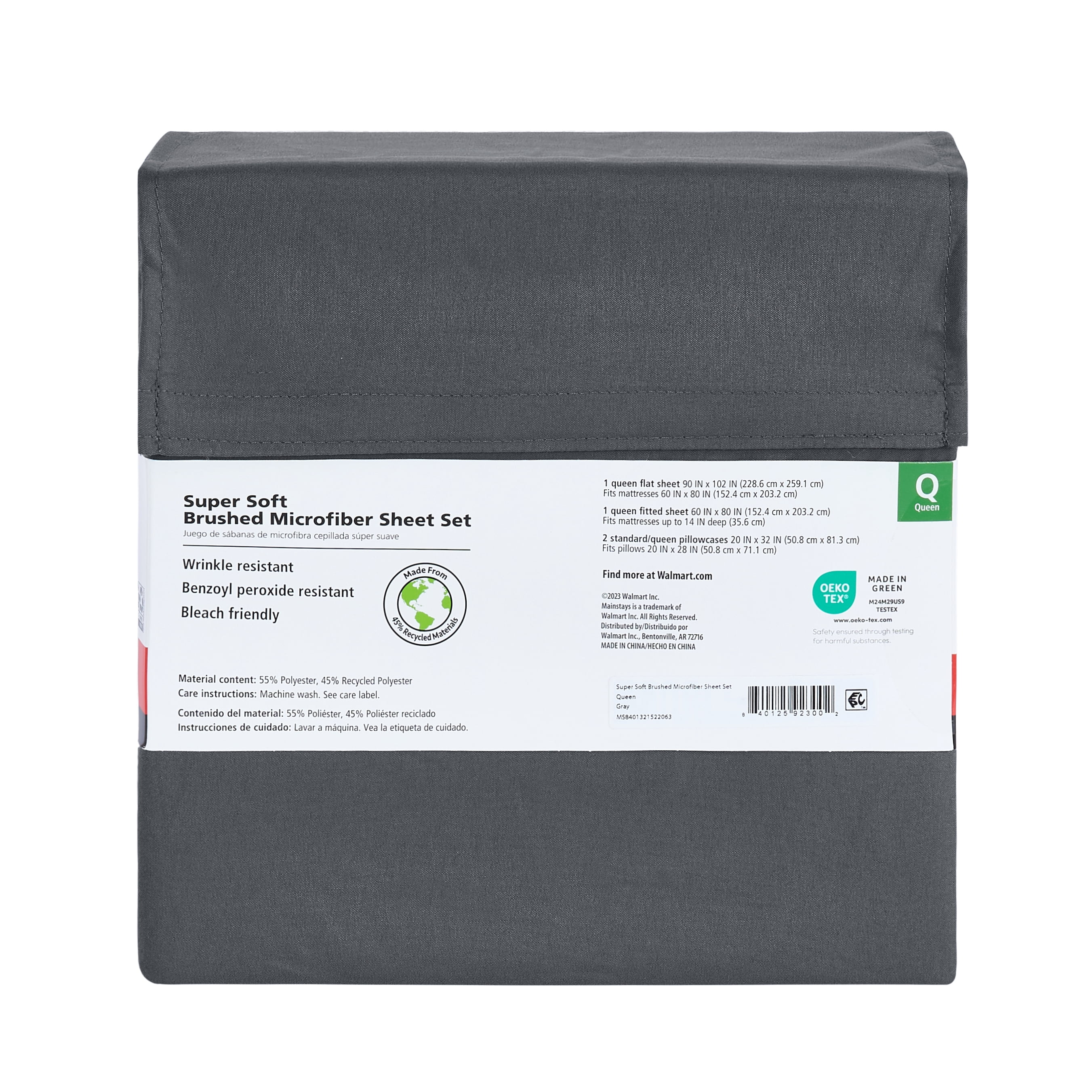 Mainstays Super Soft Brushed Microfiber Bed Sheet Set, Full, Soothing Gray, 4 Piece