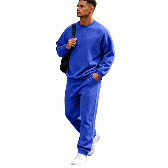 Zimjoy Men's Sweatsuits, Crewneck Sweatshirt Sweatpants 2 Piece Outfit, Long Sleeve Pullover Top & Jogger Pants Matching Set, Casual Athletic Sweatsuit for Daily Loungewear Gym Workout Blue XL