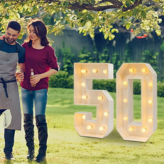 Large 39.4" Light-Up Number 50 Sign with 20 Warm LED Bulbs, Battery Operated Birthday & Anniversary Decoration, Vintage Style KT Board Display