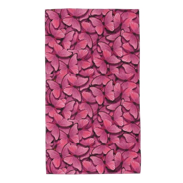 Balery Pink Butterfly Toalla de Microfibra Premium con Estampado – 27.5x16 pulgadas, Alta Absorción, Suave y Aterciopelada, Secado Rápido