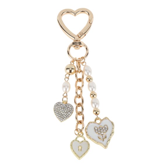 Unique Bargains 1 Pc Keychain Bag Charm Beaded Flower Heart Bag Accessories White