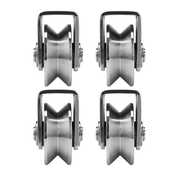 Paquete de 4 ruedas ranuradas de acero inoxidable 304 U/V/H, ruedas ranuradas for puertas corredizas, puertas enrollables, rieles invertidos, máquinas industriales