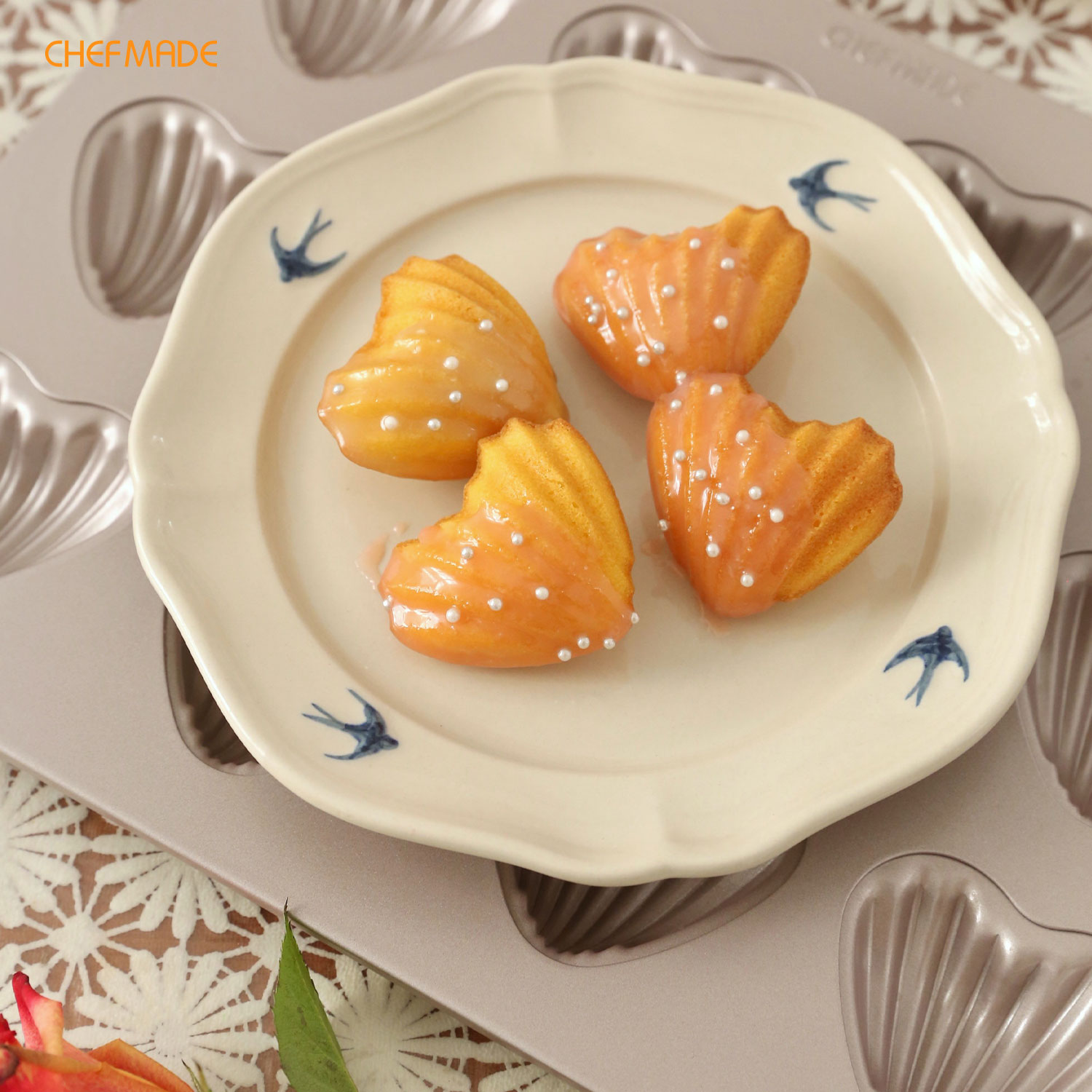 CHEFMADE Madeleine Mold Cake Pan, 12-Cavity Non-Stick Heart-Shaped