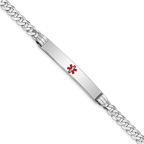 Auriga Fine Jewelry 14K White Gold Red Enamel Flat Curb Link Id Bracelet 7 inch for Women(L- 7inch, W- 6.5mm)