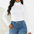 thumbnail image 3 of Women's Long Sleeve Bodysuit - Turtleneck, Slim Fit, Pure White Color, High Elasticity, Snap Closure - Size M, 3 of 6