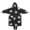 thumbnail image 2 of Oversized Wearable Blanket Hoodie,Spooky Halloween Ghosts Pattern Sherpa Blanket Hoodie with Super Pockets,Super Warm Fuzzy Pullover for Women & Men, 2 of 6