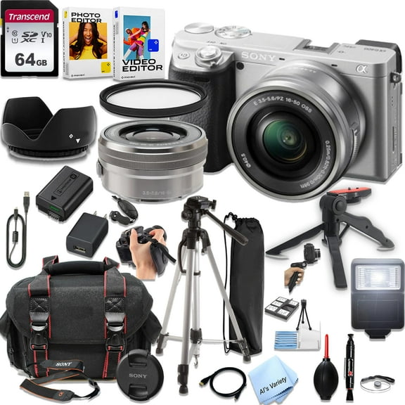 Sony a6400 (Silver) Mirrorless Camera with 16-50mm Lens   64GB SD Card and More (International Version)