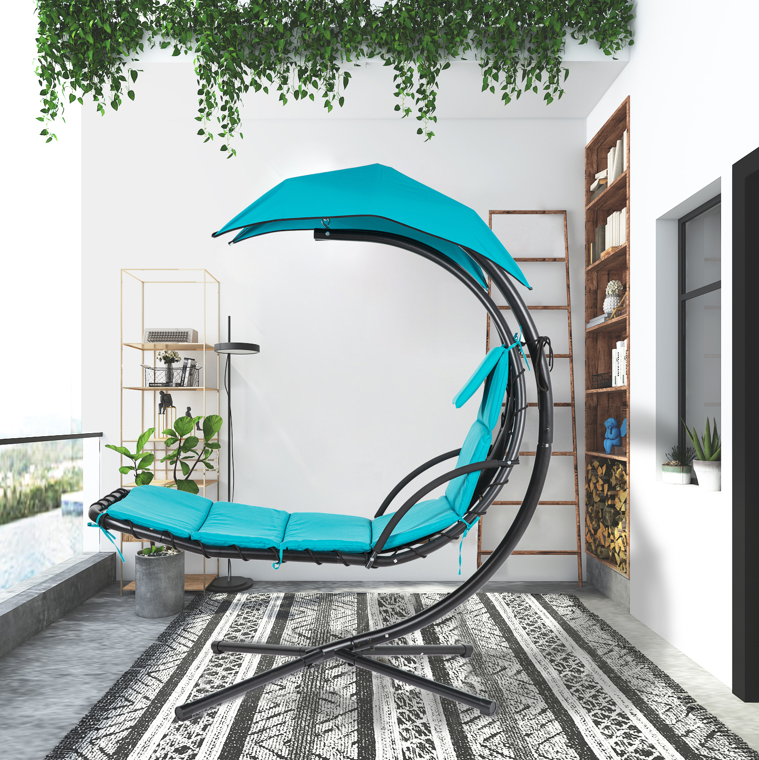 Finefind Hanging Chaise Lounge Chair Floating Swing Hammock Chair Steel Patio, Blue - image 1 of 7