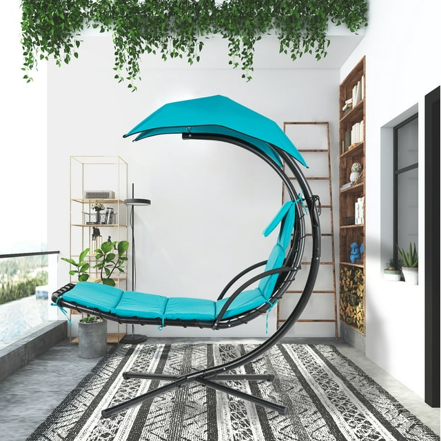 Finefind Hanging Chaise Lounge Chair Floating Swing Hammock Chair Steel Patio, Blue