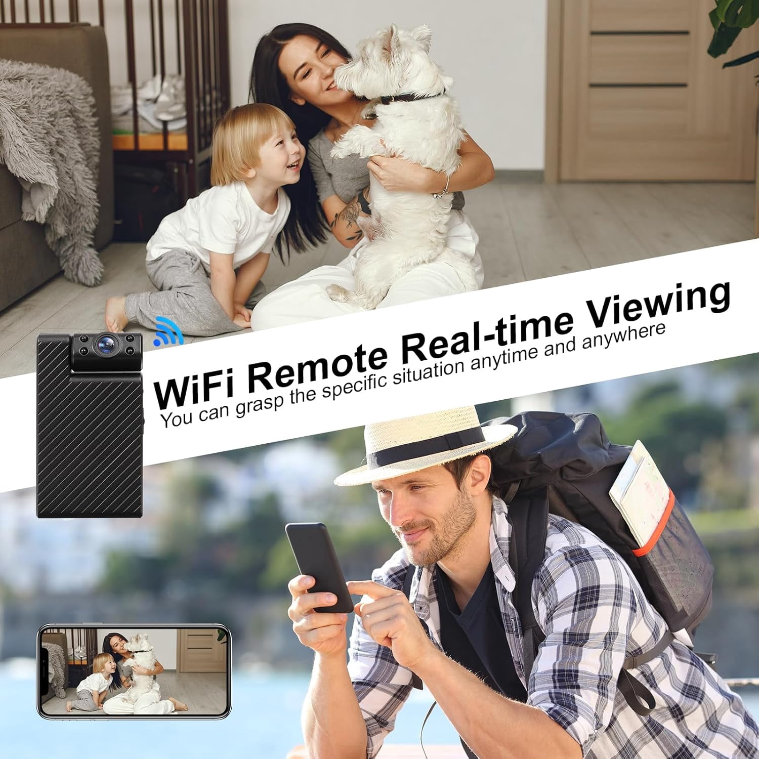 Mini WiFi Camera HD 180° Rotating Lens,Wireless Security Camera with Night Vision Portable Body Cam,Remote View Motion Detection Phone App Control & Real-Time Alerts for Home/Baby/Pet/Nanny Monitor