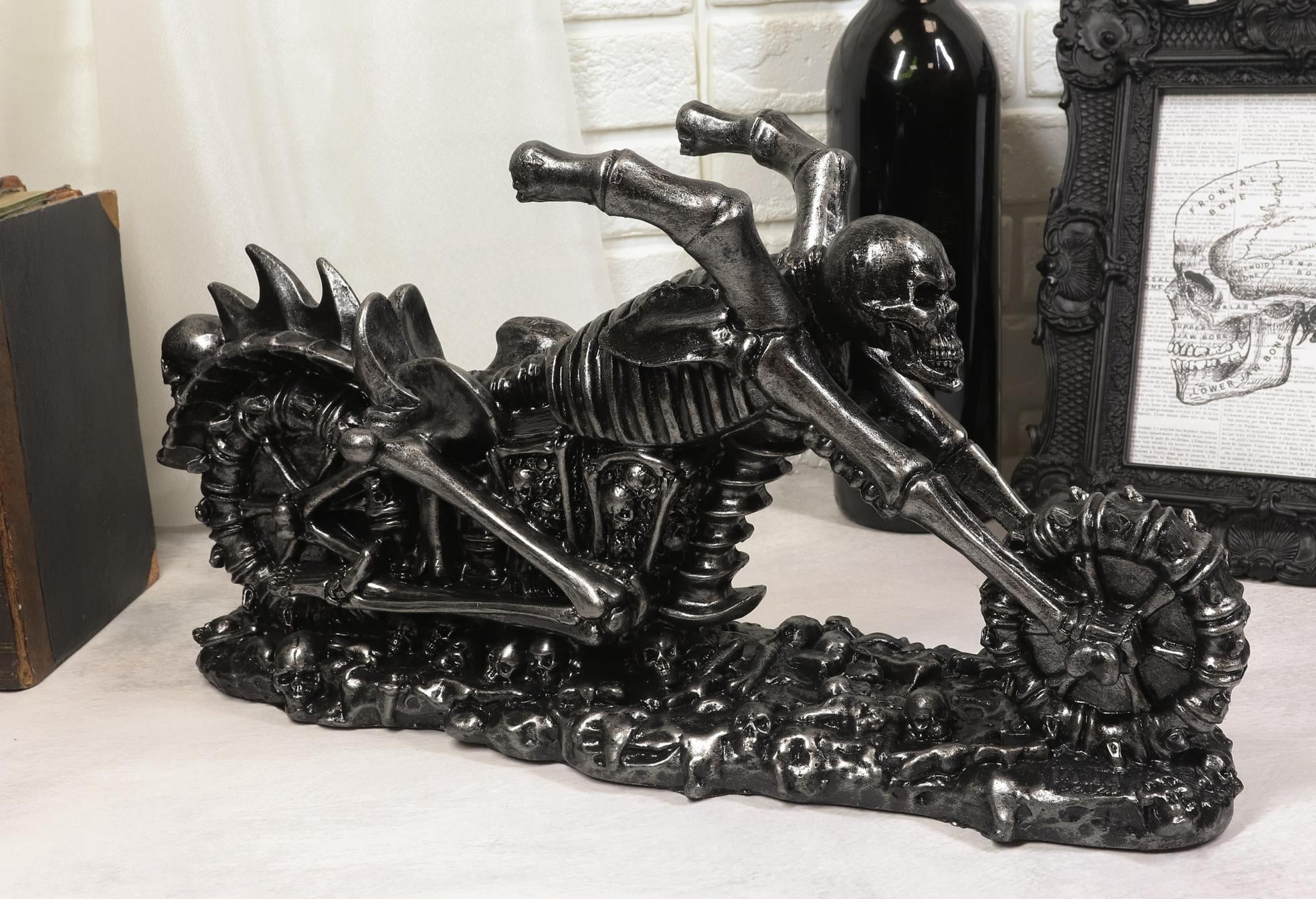 Ebros Hell Ghost Rider Skull Chopper Motorbike Wine Holder
