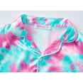 thumbnail image 2 of Teen Girls Satin Silky Button Up Pajamas Lovely Green & Purple Spiral Long Sleeve Sleepwear Size 16, 2 of 7