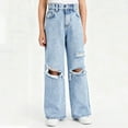 thumbnail image 2 of Girls Jeans Ripped High Waisted Wide Leg Baggy Denim Pants Clothes for Girls Size 6-13, 2 of 8