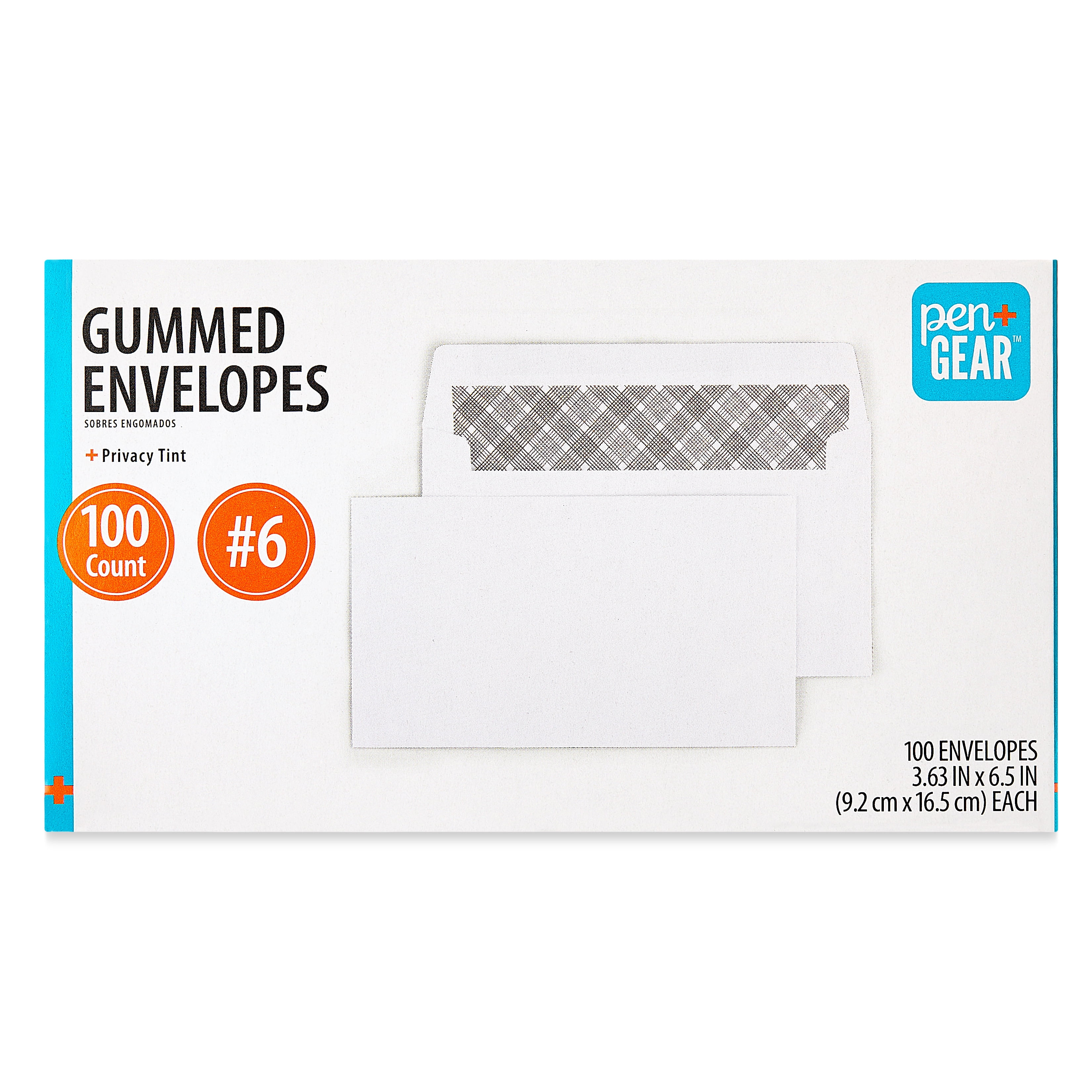 (10 pack) PEN + GEAR #6 Privacy Tint Gummed Envelopes, White, 3.63 in x 6.5 in, 100 Count