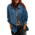 thumbnail image 2 of Womens Coats Denim Jacket Button Pocket Long Sleeved Solid Color Jacket,Denim Jacket for Women Navy L, 2 of 6