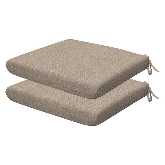 Outdoor Set of 2 Seat Pads, 18 x 17.5, Textured Solid Birch Tan Chair Cushions for Patio Furniture