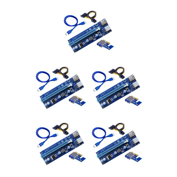 Transemion 2021 PCI-E Riser 6-pin with LED Lights Crypto Mining Card 1x TO 16x PCI-E RISER Blue 1M 5Set