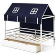 thumbnail image 1 of Costway Lit Maisonnette Double en Bois Massif Lit de Jeu Mezzanine Bas avec Tente 2 Tiroirs de Rangement, 1 of 10