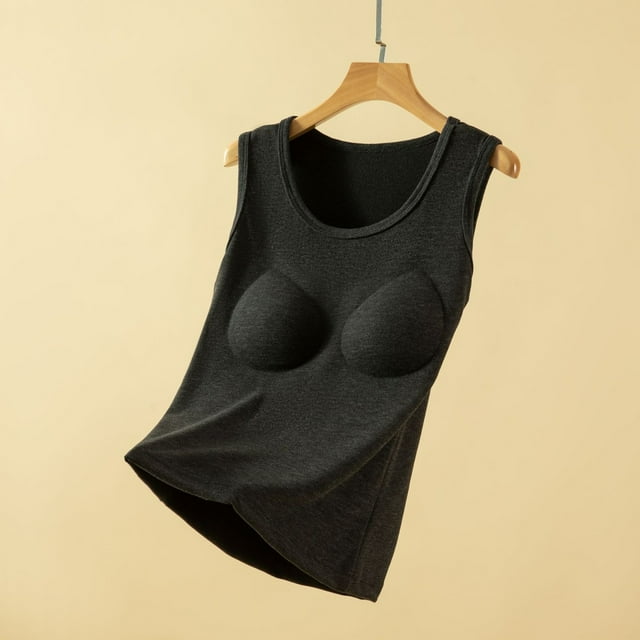 Ropa interior térmica para mujer, otoño e invierno, camiseta térmica de tirantes con cuello redondo y forro polar suave, sin mangas, de poliéster.