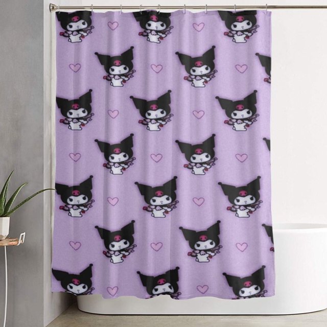 Cortina de ducha Kuromi con diseño de dibujos animados, cortinas de ducha para baño con 12 ganchos, impermeable, lavable, poliéster, juego de decoración para el baño, 60 x 72 pulgadas, hierro
