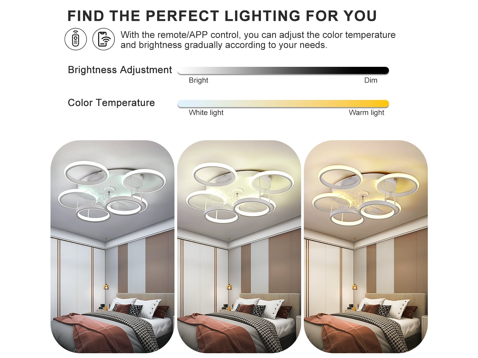 Garwarm Ceiling Fans with Lights, Modern Ceiling Fan with Lights Remote Control, Low Profile Ceiling Fan, 6 Speed Dimmable LED Ceiling Lamp for Bedroom, Kitchen, White