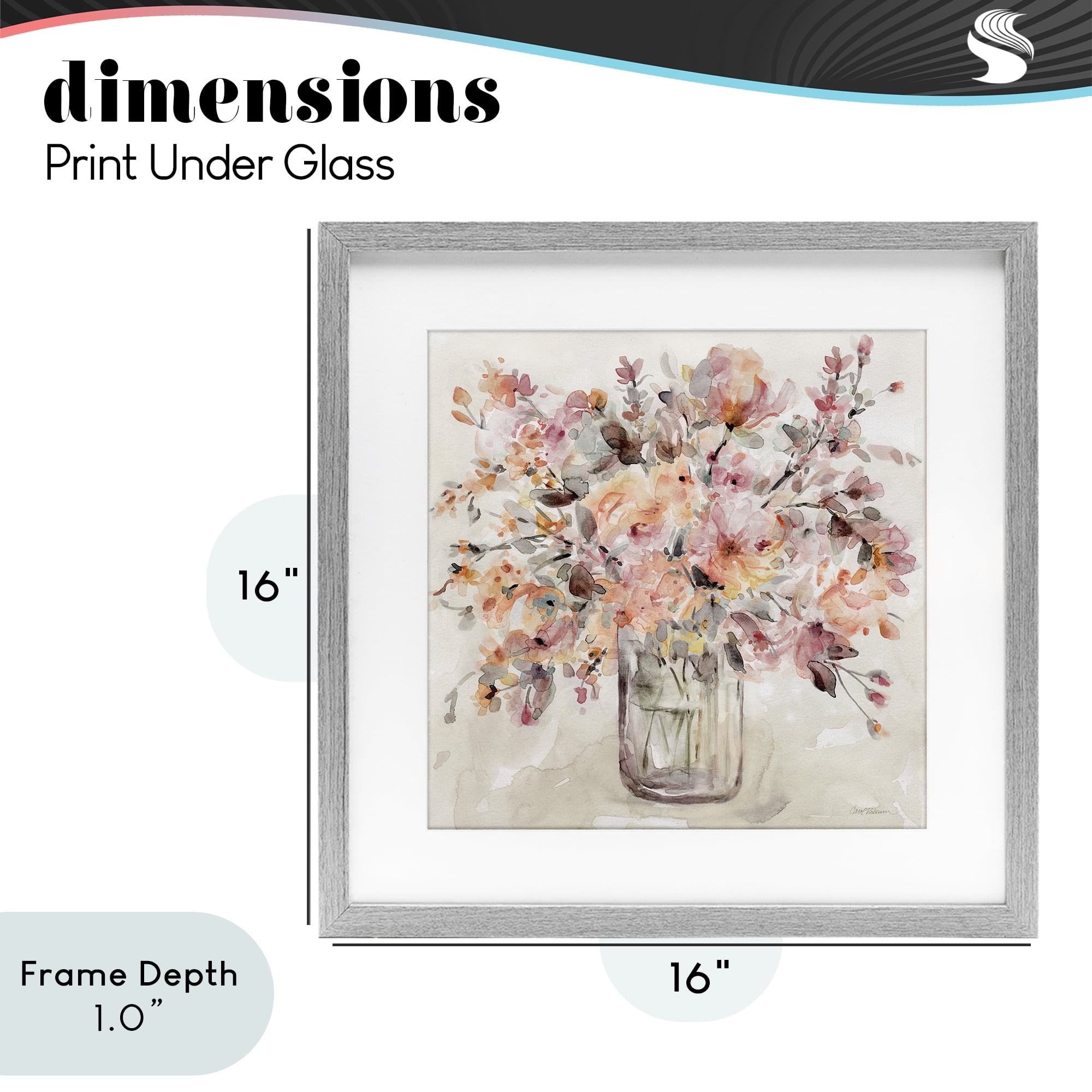 Stupell Industries Fluid Petals Watercolor Bouquet Gray Framed Print Under Glass, design by Carol Robinson