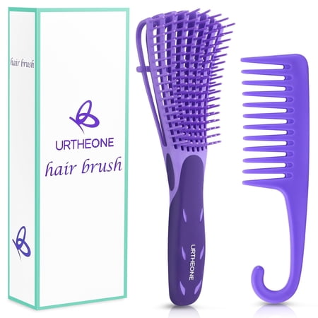 Detangling Hair Brush Detangling brush for Adults and Kids Comb Set for Kinky Curly Coily and Wavy Hair For Wet and Dry Hair Afro American Type 3a-4c Comfortable Grip(Purple)