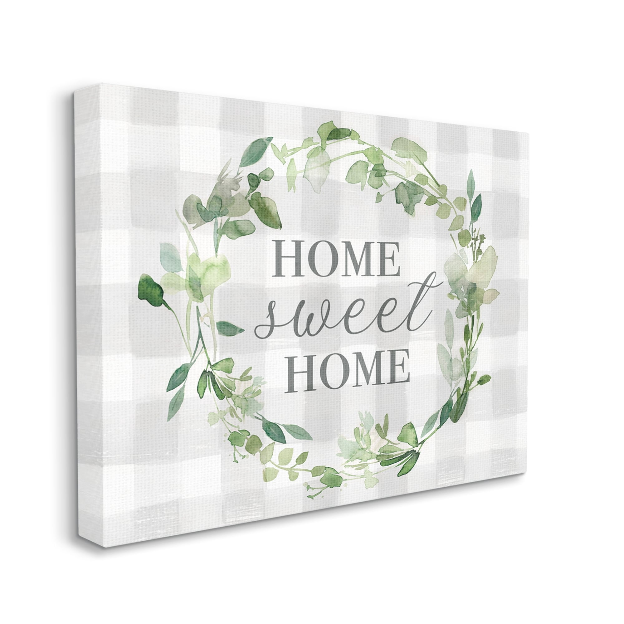Stupell Industries Sweet Home Leaf Wreath Geometric Farming Plaid Pattern,30 x 24, Design by Carol Robinson