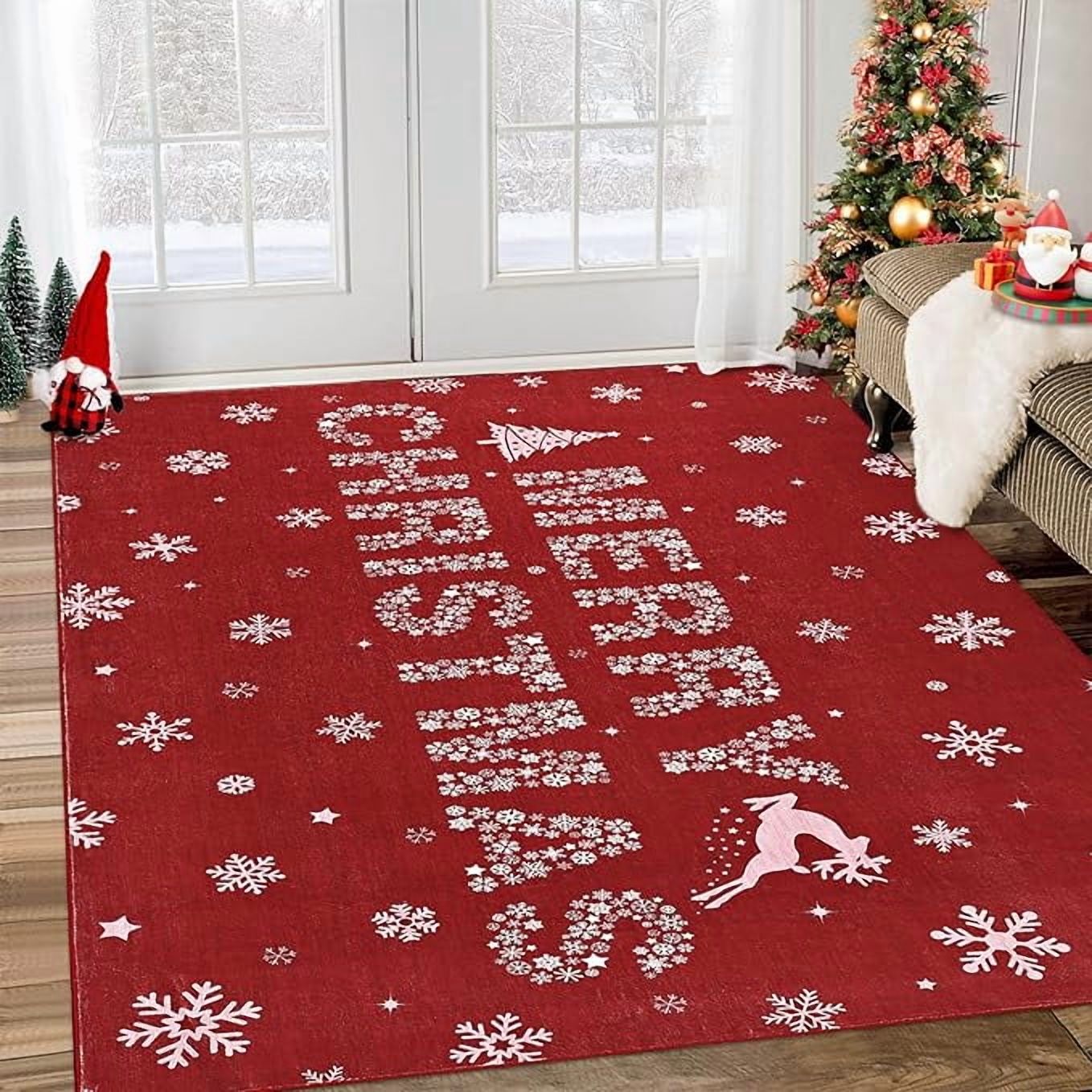 Merry Christmas Welcome Mat Outdoor Coir Doormat, with Heavy-Duty PVC Backing, Kitchen Rugs and Mats Washable Non-Skid Kitchen Mats Christmas Decorative Runner Rugs for Outdoor/Indoor Uses 9'x12'