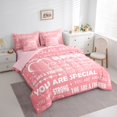thumbnail image 4 of Manfei Pink Romantic Cartoon 7-Piece Twin Bedding Sets, Inspirational Words Bedding Comforter Set, Teens Kids Girls Female Reversible Sheet Sets, Luxury Bedroom Decor, 4 of 8