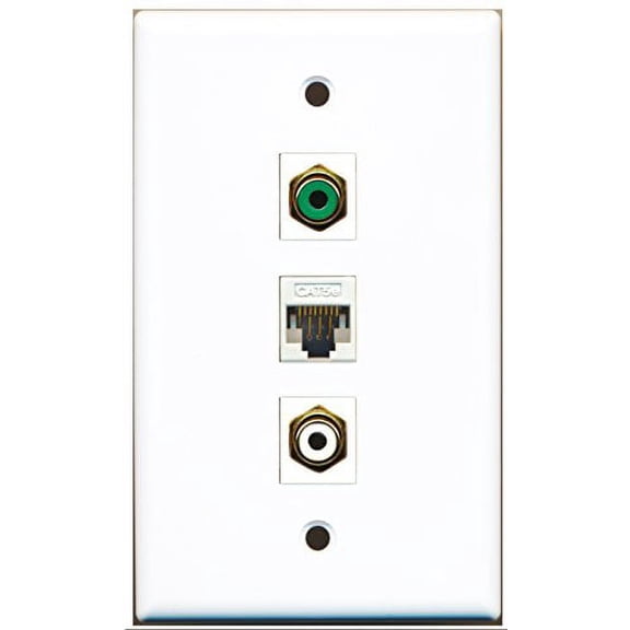 RiteAV - 1 Port RCA White and 1 Port RCA Green and 1 Port Cat5e Ethernet White Wall Plate