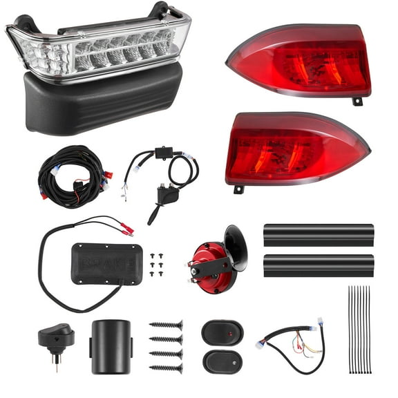 KFFKFF Golf Cart Light Kit, 12V LED Headlight and Taillight Set with Wiring Harness, Turn Signals, Hazard Light, Horn, Brake Pad, ABS Housing, Compatible with Club Car Precedent 2004-2008