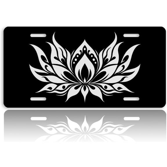 Lotus Front License Plate for Women Boho Zen Yoga Spiritual Meditation Floral Car Vanity Plates Decorative Aluminum Metal Cute Novelty License Plate 6x12 Inch (4 Holes)
