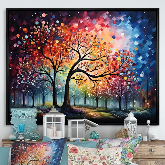 Designart "Dawn Graffiti On Oak" Tree Oak Floater Framed Wall Art Living Room