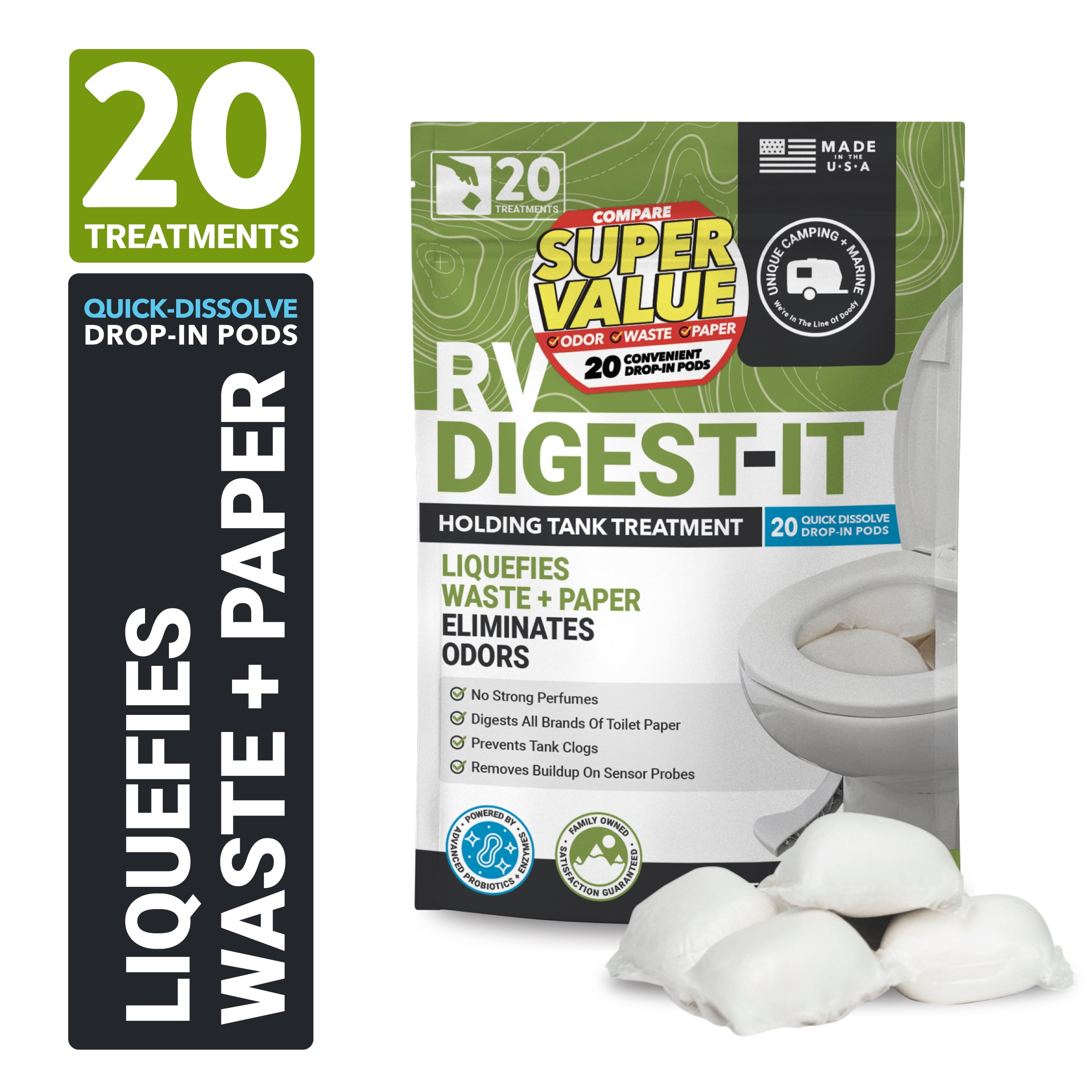Scott Rapid-Dissolving Toilet Paper (8 Double Rolls) + Unique RV Digest-It Classic Drop-In Pods (20 Count)