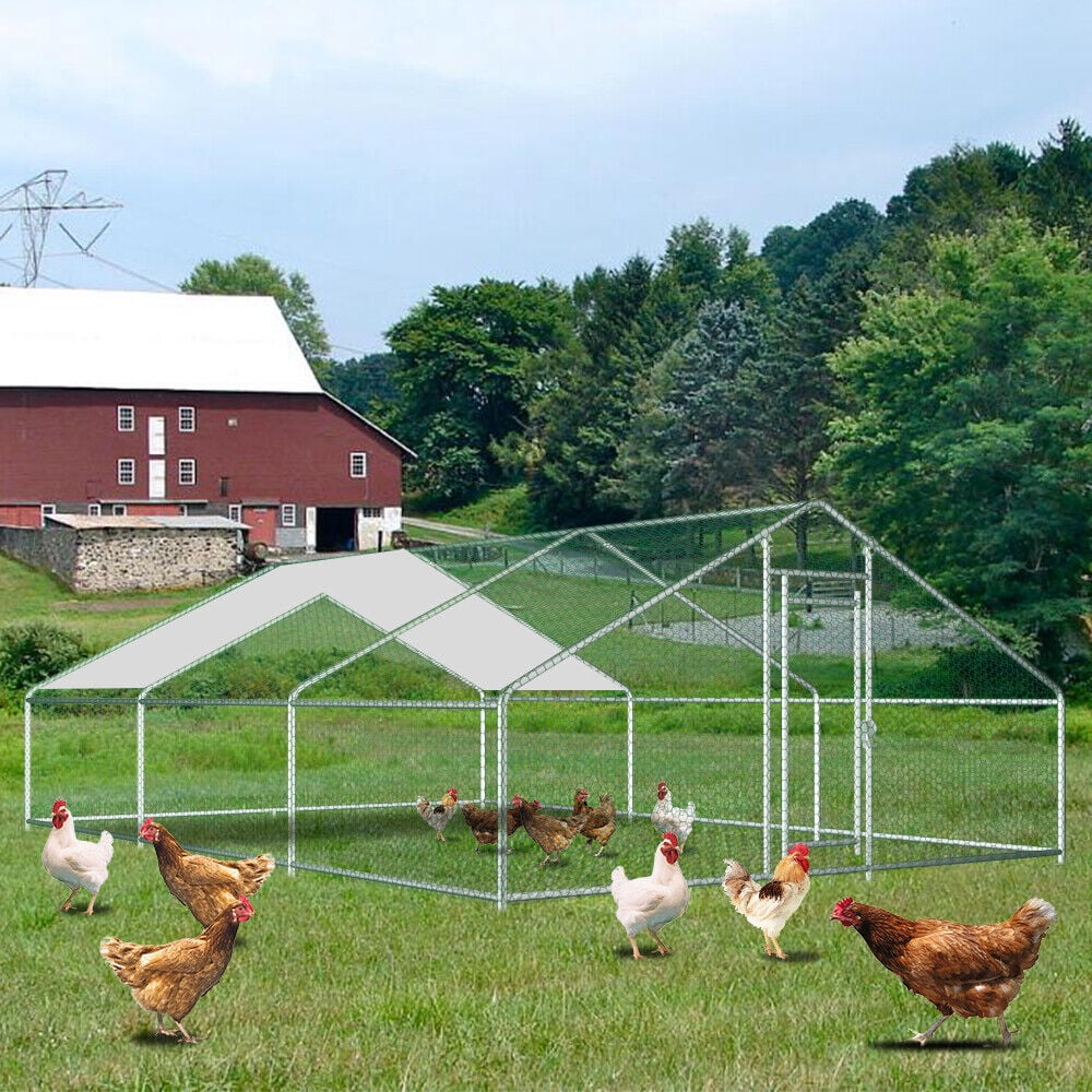 20ft Chicken Coop Run Cage Dog Cage Fence Outdoor Kennel Metal Playpen w/ Cover
