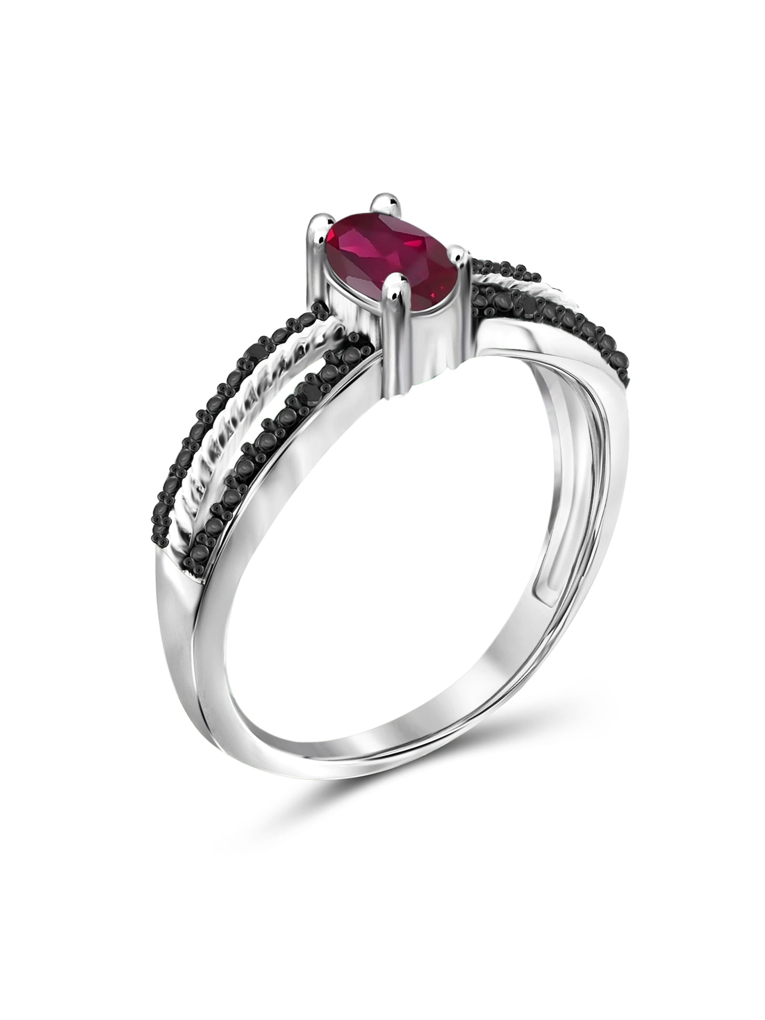 JewelersClub Ruby Ring Birthstone Jewelry – 0.50 Carat Ruby Sterling Silver Ring Jewelry with Black Diamond Accent – Gemstone Rings with Hypoallergenic Sterling Silver Band