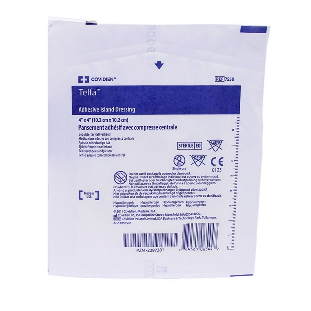 Telfa Adhesive Island Dressing 4 X 4 Inch NonWoven Square White Sterile