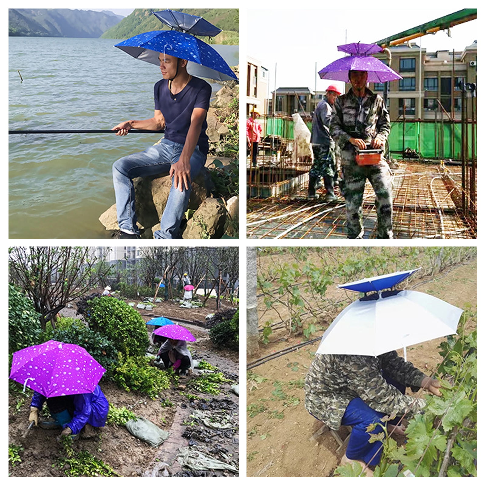 Mdesiwst 1 Set Umbrella Hat Hands Free Folding Anti UV Rainproof Double-Layer Sun Rainy Day Fishing Tea Picking Umbrella Hat Outdoor Supply