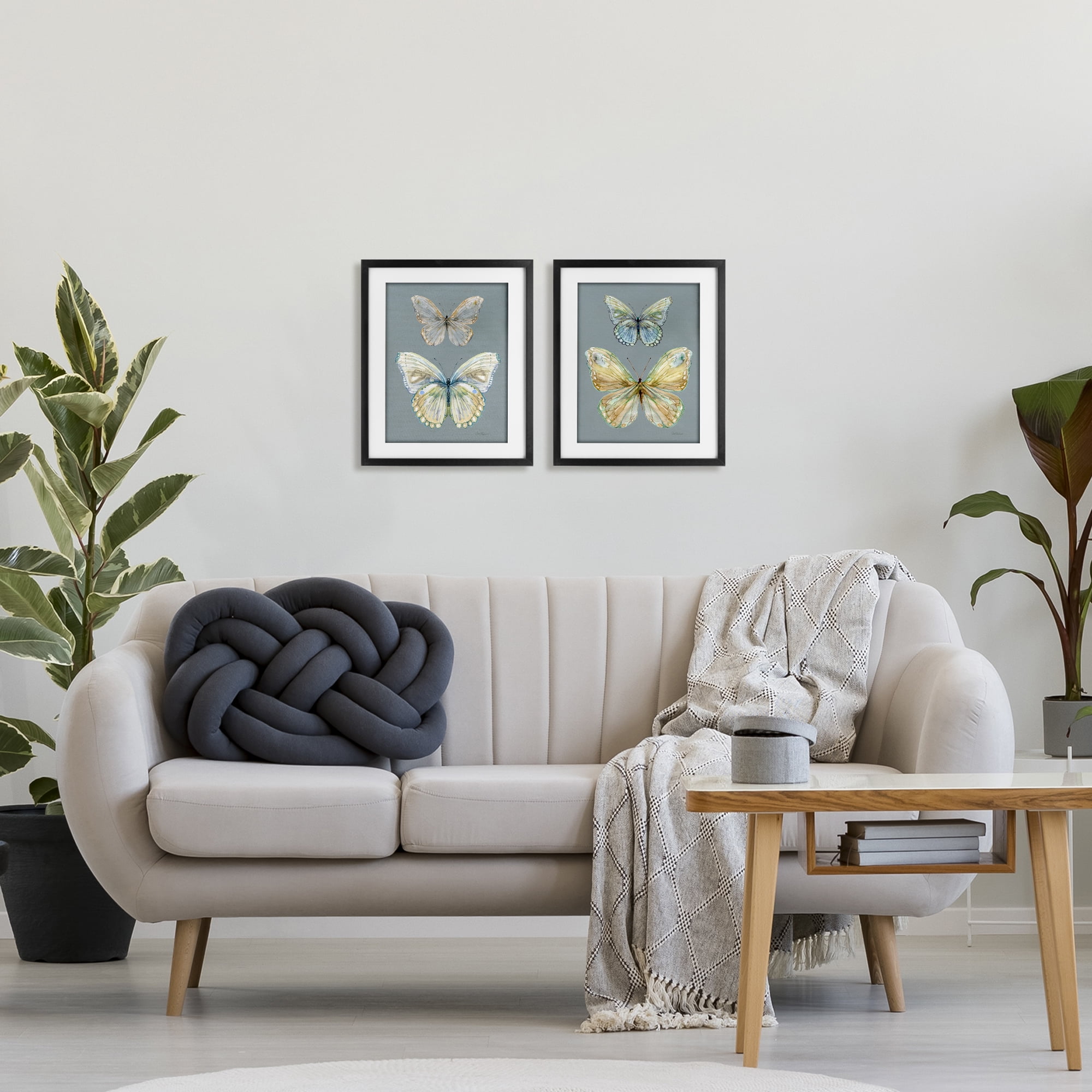 Stupell Industries Butterfly Pairs over Slate 2 Piece Black Framed Print Under Glass Set, design by Carol Robinson