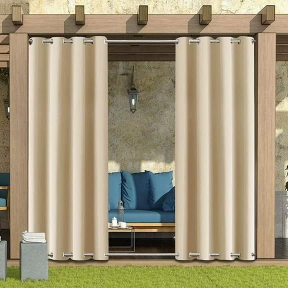 Eurhowing Outdoor Curtains for Patio Waterproof, 1 Panels Blackout Privacy Curtains with Grommet, 52"x84" Outside Curtains for Gazebo, Porch, Backyard, Beige