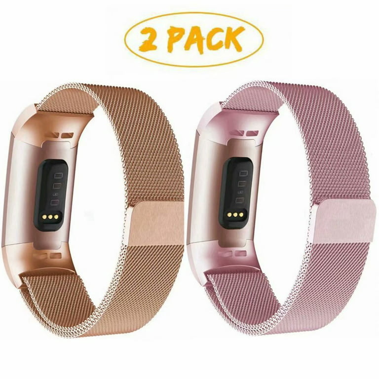 For Fitbit Charge 3 & Charge 3 SE & Charge 4 Fitness Activity Tracker Woven  Stainless Steel Mesh Loop Bracelet Strap Replacement Band Magnetic Clasp  Adjustable For 6.9-9.0Wrist RoseGold+RosePink 